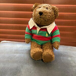 Ralph Lauren Vintage 2005 Teddy Bear With Striped Polo Shirt 15”